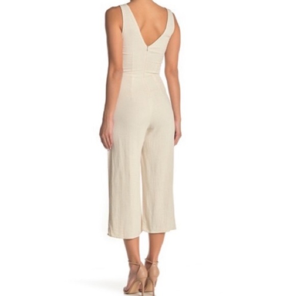 Emory Park Sleeveless Knot Woven Cream Linen Jumpsuit Large Resortwear - Picture 8 of 9